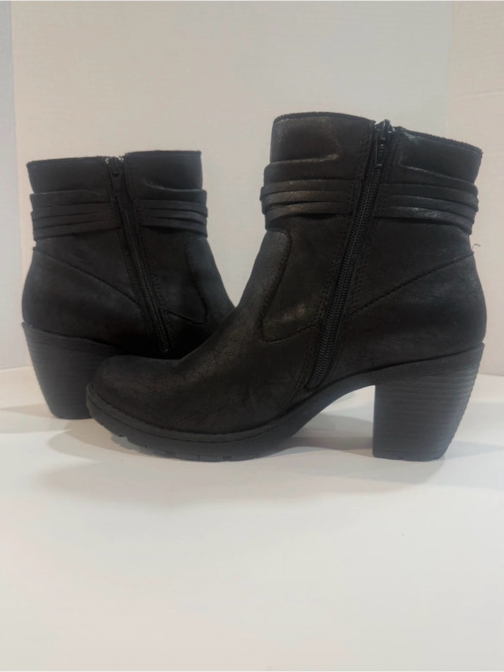 b.o.c. Black Suede-Look Ankle Booties with Stacked Heel